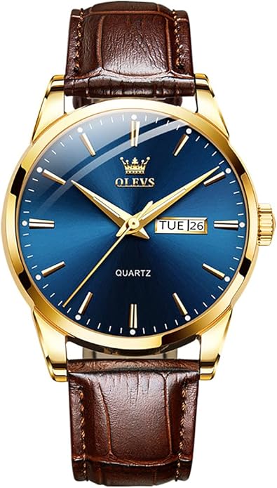 OLEVS Men's Simple Watch with Day and Date, Stainless Steel Analog Quartz Watches for Men, Classic Luminous Hands Men's Dress Watches, Black/White/Blue Dial