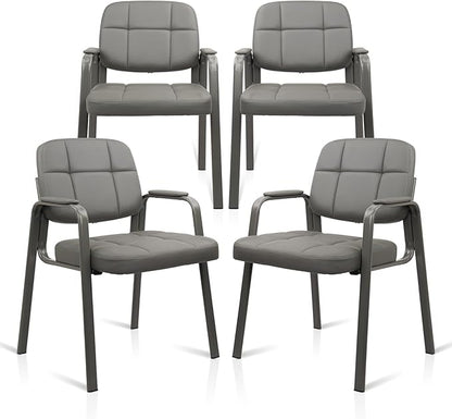 CLATINA Waiting Room Guest Chair with Bonded Leather Padded Arm Rest for Office Reception and Conference Desk(Grey 4 Pack)