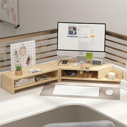 Laptop Stand for Desktop Computer, Corner Monitor Stand for Desk, Office Desk Accessories and Organizer, Multifunctional Space-Saving Corner Desk Shelf(Natural)