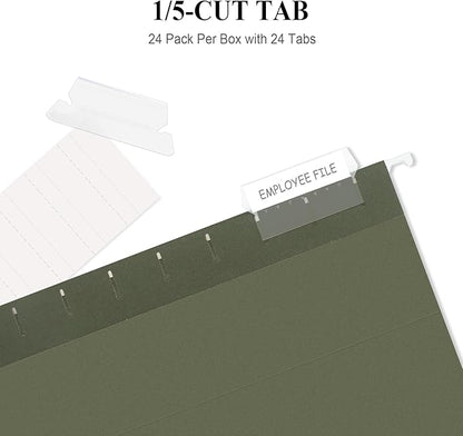 ViVin Hanging File Folders, 1/5-Cut Adjustable Tabs with 24 Per Box, 24 Pack Letter Size Hanging File Folders, Designed for Office Home School Filing Cabinet(Green)