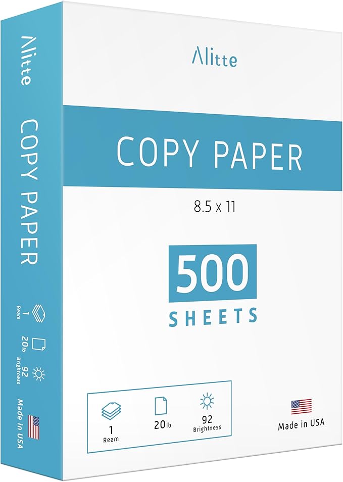 Printer Paper - 8.5 x 11 White Letter Size Copy Paper, 1 Ream 500 Sheets 20 lb Printing Paper for Documents Writing, Drawing, Smooth, 92 Bright | Home, School, Office Supplies | Made in USA
