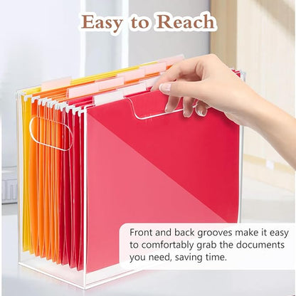 Acrylic File Folder Organizer, Clear Hanging File Organizer Portable File Holder with Handles, Desktop Letter Size File Box for Desk Home Office School -1 Pack