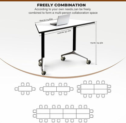 Conference Table,Folding Conference Room Tables with Flip-Top Design,Rolling Seminar Meeting Table with Caster,Mobile Training Tables,Large Seminar Tables for Office,Conference Training Room (6)