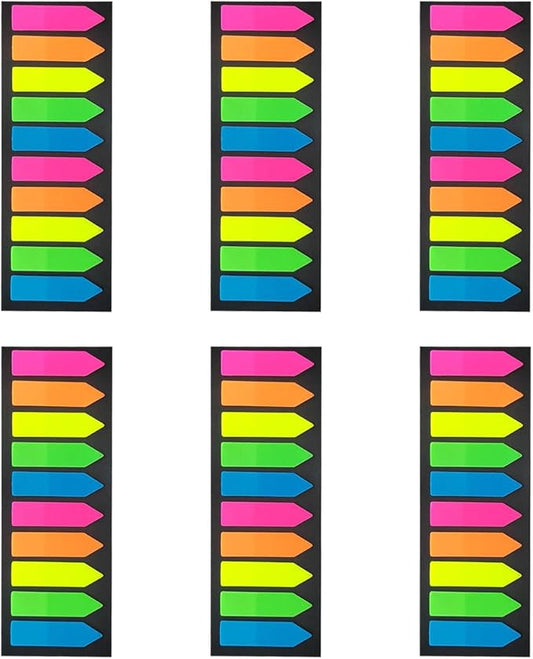 1200 Pcs Arrow Fluorescent Translucent Sticky Note Flags, Sticky Index Tabs, Translucent Arrow Flags, Small Sticky Notes Flag, Page Markers for Annotating Books(5 Colors, 6 Sets)