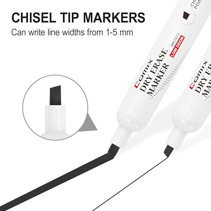 Comix Dry Erase Markers, Chisel Tip Black White Board Markers, 36 Bulk Black Colors Low Odor Markers for Kids Office & School Supplies