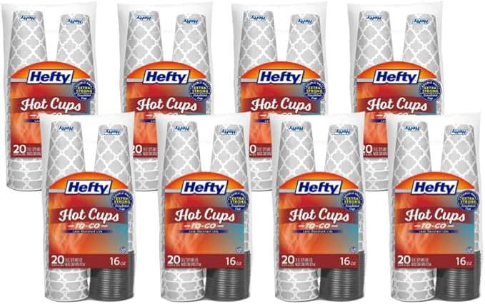 Hefty Paper Disposable Hot Cups with Lids, 16 Ounce, 20 CT (Pack - 8)