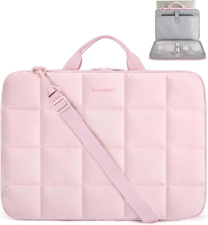 BAGSMART 15-16 inch Laptop Case with Strap, Fluffy Padded Laptop Bag with Handle, MacBook Case Compatible with MacBook Air/Pro 15.6 inch, Laptop Briefcase Fitted with Dell, HP, Lenovo
