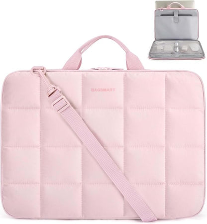 BAGSMART 15-16 inch Laptop Case with Strap, Fluffy Padded Laptop Bag with Handle, MacBook Case Compatible with MacBook Air/Pro 15.6 inch, Laptop Briefcase Fitted with Dell, HP, Lenovo