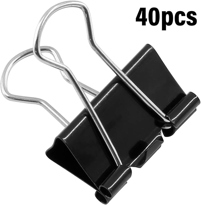 40 Pack Metal Paper Clips, Small, Medium & Large Size - 1 Inch/25mm - Black - Ideal for Office, School and Home