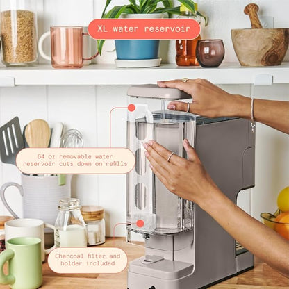 Beautiful Single Serve Coffee Maker with Built-In Burr Grinder, Hot or Iced, Pod-Free, 6 Brew Sizes, 3 Strengths, Touch Display, Reusable Filter, 64oz Reservoir, Slim Design (Porcini Taupe)
