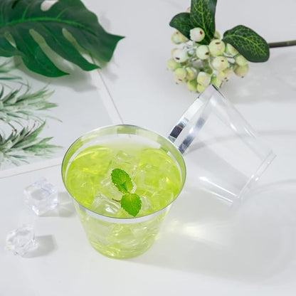 WELLIFE 120PCS Silver Disposable Plastic Cups,9 oz Clear Plastic Cups,Disposable Wine Glasses for Party and Wedding