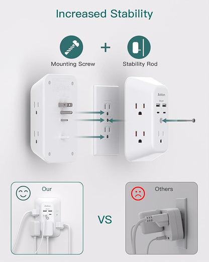 Surge Protector Outlet Extender - Addtam 5-Outlet Splitter with 4 USB Wall Charger(2 USB-C Ports), Multi Plug Outlet Power Strip for Home, Dorm Room Essentials