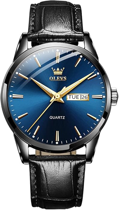 OLEVS Men's Simple Watch with Day and Date, Stainless Steel Analog Quartz Watches for Men, Classic Luminous Hands Men's Dress Watches, Black/White/Blue Dial