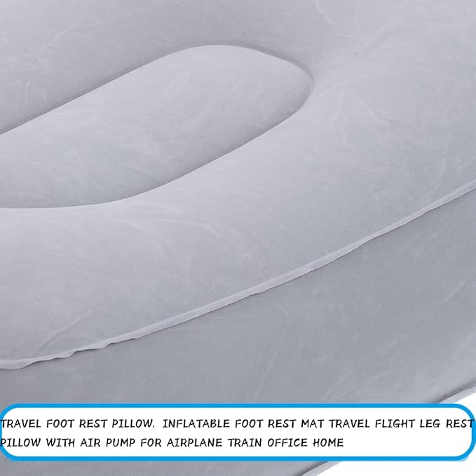 Travel Foot Rest Pillow, Soft Flocking Pillow, Flights Relax Cushion Ottomans Leg Up with Air Pump for Office, Home Relax, Camping and Travel Use (Gray)