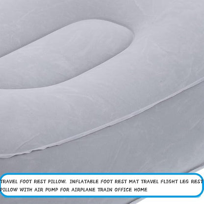 Travel Foot Rest Pillow, Soft Flocking Pillow, Flights Relax Cushion Ottomans Leg Up with Air Pump for Office, Home Relax, Camping and Travel Use (Gray)