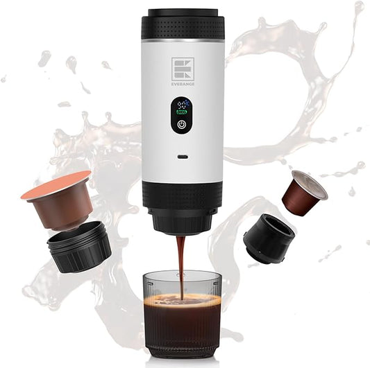 Portable Electric Espresso Machine, Travel Coffee Maker Brewer Compatible with Ground Coffee & NS Capsules (White with LCD Screen)