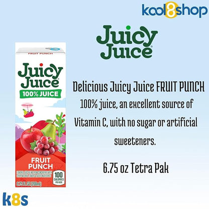 Juicy Juice Fruit Punch 100% Juice No Sugar Added On the Go Box 6.75 fl oz 32 Pack + 2 Reusable Snack Bags by KOOL8SHOP Infinite Deals