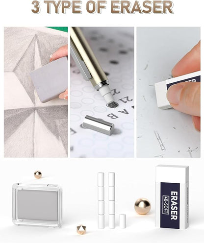 Nicpro 35PCS Gold Art Mechanical Pencils Set, 3 PCS Metal Drafting Pencil 0.5 mm & 0.7 mm & 0.9 mm & 3 PCS 2mm Lead Holder (6B 4B 2B HB 2H 4H Colors) For Sketching Drawing