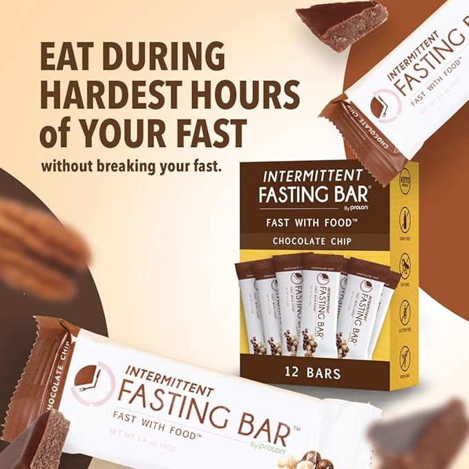 Prolon Fasting Bars | 5g Protein, 7g Fiber | Keto-Friendly, Gluten-Free, Dairy-Free, Plant-Based | Nutrition for Intermittent Fasting | Formulated to Not Break Your Fast | Chocolate Chip (12 Count)