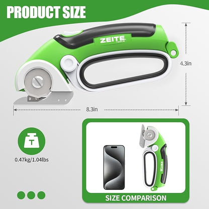 ZEITE 4V Cardboard Box Cutter,Cordless Electric Scissors,Max Cutting 1/4",Ideal for Cardboard,Thin Carpet & Plastic Recycling,Easy to Hold and Safe,Green