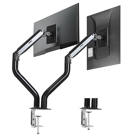 Lyngins Dual Monitor Desk for 15 to 27 Inch Screens Computer Dual Monitor Stand for Desk, Stand Up to 26.4lbs Monitor Wall Mount, VESA Mounting Holes 75 and 100mm, Black