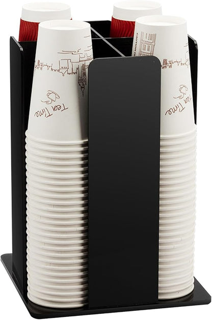 Tirifer Cup and Lid Holder, Coffee Cup Dispenser, Acrylic Cup Storage Organizer, Disposable Paper Cup Storage Holder with 4 Compartments for Countertop Coffee Station Bar Restaurant, Black