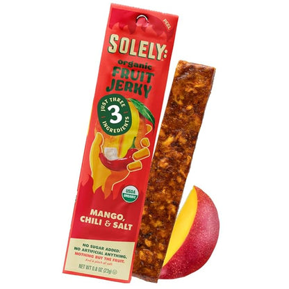 SOLELY - Organic Spicy Mango Chili and Salt Fruit Jerky - 1 Individually Wrapped Fruit Strip - Fruit Leather Made from Dried Fruit - Healthy Snacks for Adults & Kids - Vegan, Non GMO - 0.8oz (23g)