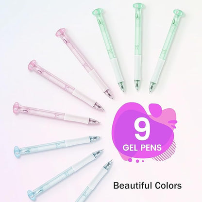 9 Pcs Flower Gel Pens, Black Ink 0.7mm Fine Point, Aesthetic Cute Flower Design, Quick Dry & Smooth Writing Retractable Pens for Journaling, School, Office Supplies, Gifts for Women