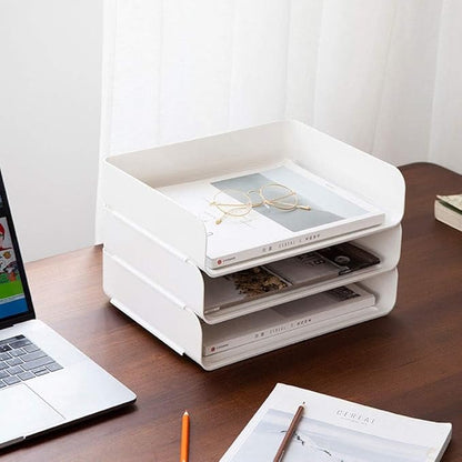 3 Tiers Stackable A4 Paper Trays, Office Desk File Holder, Tidy File Document Letter Book Paper Organizer (3 Tiers,White)