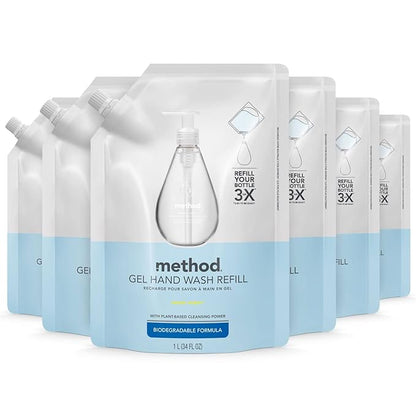 Method Gel Hand Soap Refill, Sweet Water, Biodegradable Formula, 34 fl oz (Pack of 6)