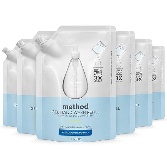 Method Gel Hand Soap Refill, Sweet Water, Biodegradable Formula, 34 fl oz (Pack of 6)