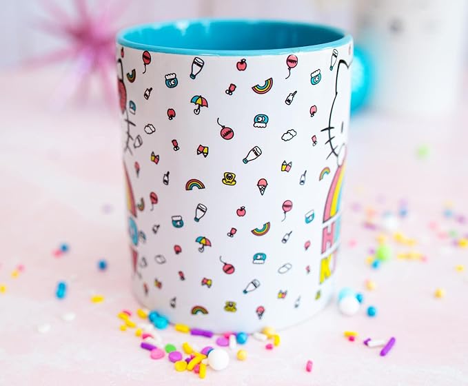 Silver Buffalo Sanrio Hello Kitty Rainbow Glitter Ceramic Mug, 14 Ounces