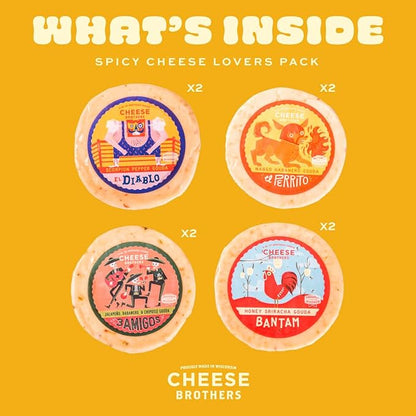 Cheese Bros. Spicy Cheese Lovers Gift Box | Fresh from Wisconsin | Gouda varieties include Honey Sriracha, Mango Habanero, El Diablo Scorpion Pepper and Smoked 3 Amigos Triple Pepper | Food Gifting Idea