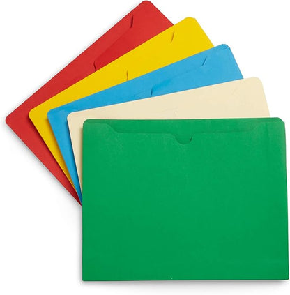 Blue Summit Supplies 2 Inch File Jackets, Expandable Folders, Heavy Duty 2 Inch Expansion Pocket File Folders Letter Size, Assorted Colors, Reinforced Straight Cut Tab,25 Pack