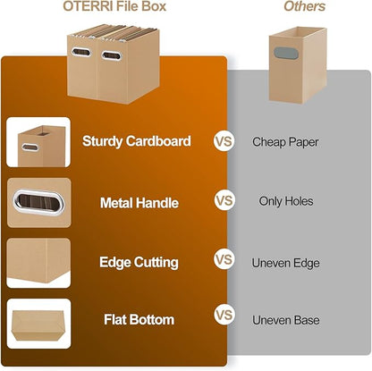 Oterri Cardboard File Organizer Box for Hanging File Folders Letter Size,File Box for Computer Desk,File Cabinet,Working Home,Office,Classroom (Brown, Letter Size - 6 Packs)