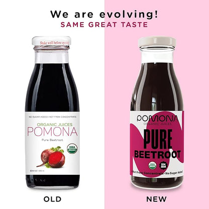 Pomona Organic Cold Pressed Beet Juice, Non-GMO, No Sugar, Gluten Free, Kosher, Preservative Free - Pack of 12, 8.4 oz