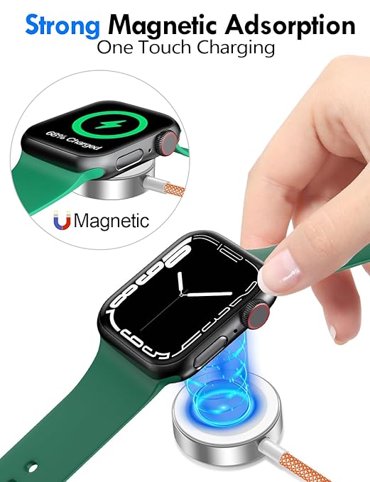 1Pack Multi Charging Cable Cord for Travel Essentials,Apple Watch Charger,iPhone Charger,[3-in-2] Type C/Lightning Cable Portable Designed for iWatch,iPhone 17-8,Galaxy S25-21,AirPods,iPad-4FT Orange