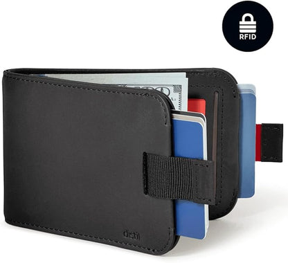 Distil Union Wally Bifold 5.0 Premium RFID Wallet with Titanium Money Clip - Slim Bifold Wallet for Men, Full Grain Leather, Minimalist RFID Card Holder - Holds 14 Cards & 30 Bills - Black
