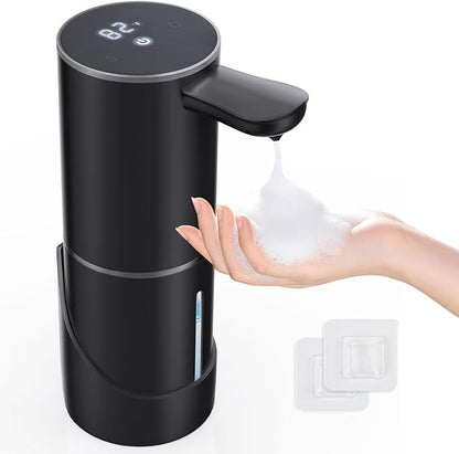 Automatic Foaming Soap Dispenser Touchless, 15.55 oz/460mL USB C Rechargeable Hand Sanitizer Dispenser with Auto Clean, 5 Adjust Volume,°C&℉ display, Waterproof Pump for Bathroom Kitchen (Black)