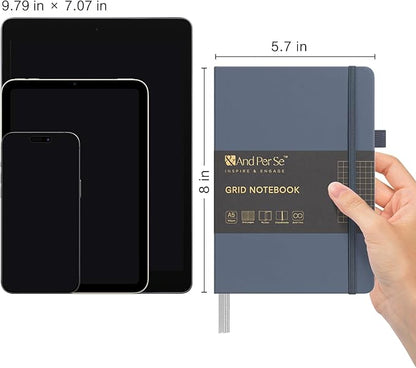 160 Pages, A5 5.7 x 8 inches 100 gsm Thick Paper Notebook Journals for Writing, Grid Hardcover Notebook(1 Pack, Dark Blue)