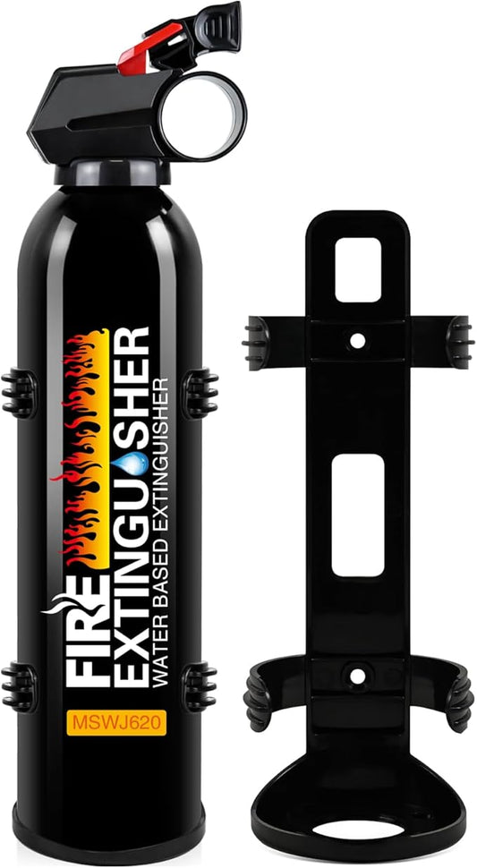 Fire Extinguisher with Mounting Bracket - 4 in 1 Portable A, B, C, K Fire Extinguishers for Boat, 620ml Mini Water-Based Flame Extinguisher for Car, Home, Kitchen, RV, Truck & Office (1 Black)
