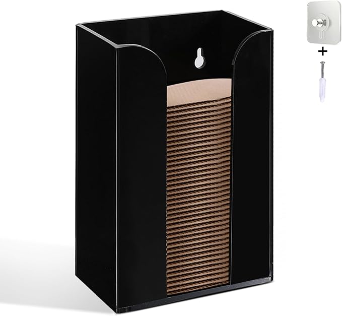 IEEK Coffee Cup Sleeve Holder,Coffee Collar Organizer for Bulk Storage,Kraft Paper Cup Sleeves Rack Black Acrylic Coffee Sleeve Dispenser,Countertop and Wall Mount Disposable Cup Sleeves Organizer