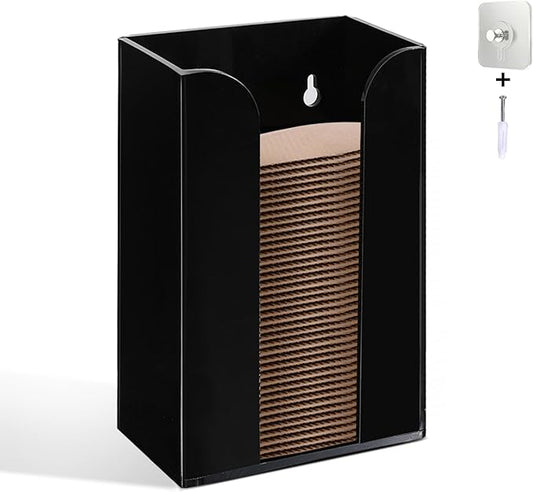 IEEK Coffee Cup Sleeve Holder,Coffee Collar Organizer for Bulk Storage,Kraft Paper Cup Sleeves Rack Black Acrylic Coffee Sleeve Dispenser,Countertop and Wall Mount Disposable Cup Sleeves Organizer