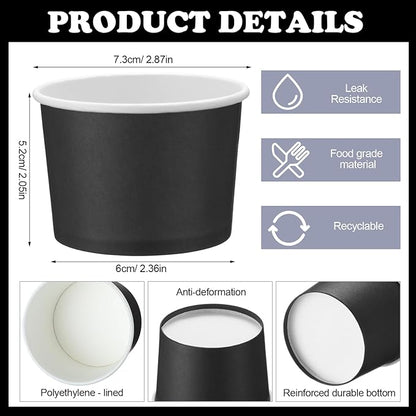 Honeydak 400 Pack 150 ml/ 5 oz Ice Cream Cups for Party Small Ice Cream Cups Disposable Treat Paper Dessert Snacks Sundae Container Wedding Birthday Party Supplies (Black,Simple)