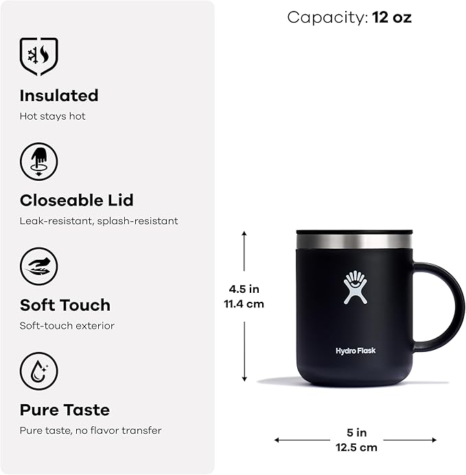 Hydro Flask Coffee Mug – Insulated Stainless Steel, Non Spill, Leak Resistant Travel Mug 12 Oz Cloud Pink