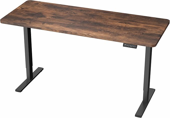VIVO Electric 60 x 24 in Rustic Standing Desk, Memory Height Adjustment, 1B Series, One-Piece Vintage Brown Top, Black Frame, DESK-KIT-1B6N