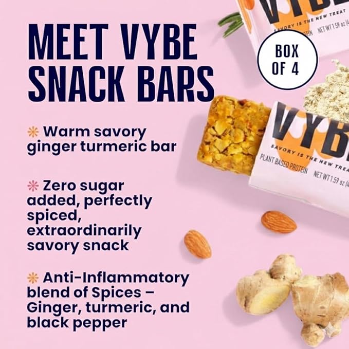 Vybe Snacks Savory Snack Bars – Ginger Garlic & Lemon Mint (2 of each) Crunchy & Delicious | Zero-Added Sugar, Gluten-Free, Plant-Based Goodness, Keto-Friendly, No Artificial Ingredients (Pack of 4, Variety Pack)