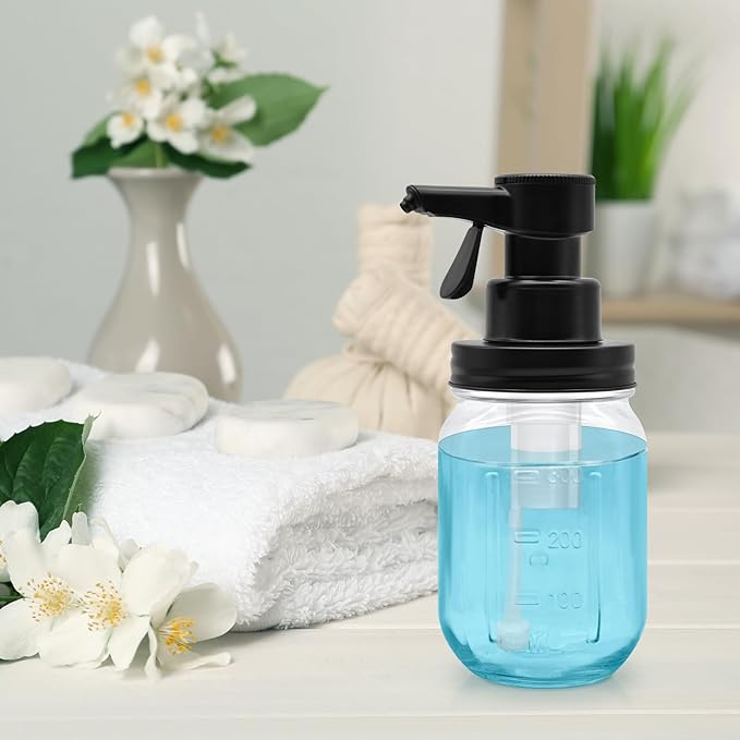 12oz Automatic Touch Sensor Foam Glass Soap Dispenser, Hands-Free Mason Jar Soap Dispenser, Refillable Lotion Bottle for Bathroom Kitchen Countertop (Batteries Not Included)