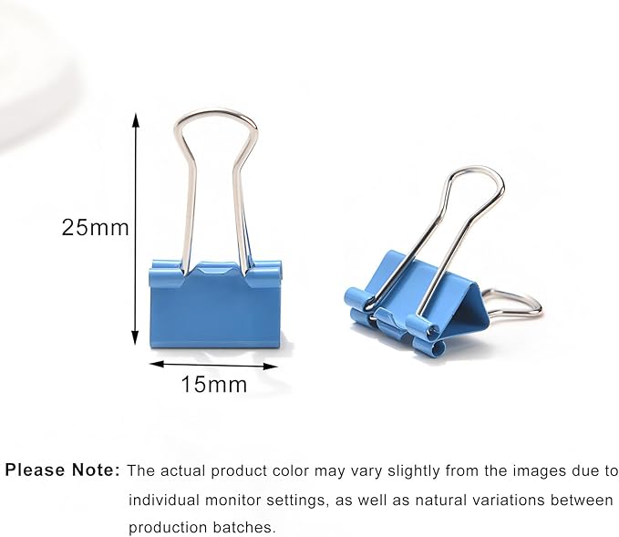 100 Pack Mini Blue Binder Clips 5/8 Inch (15 mm), Colored Little Paper Clamps, Small Tiny Micro Size Paper Clips for Office Home School Business 0.6"