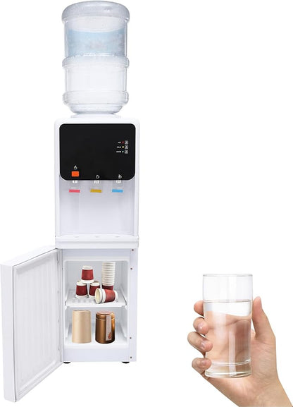 Top Loading Water Cooler, Standing Water Dispenser with 3 Temperature Settings - Hot, Warm and Cold Water, Child Safety Lock, Water Cooler Dispenser for Homes, Kitchens, Offices, Dorms (Black White)